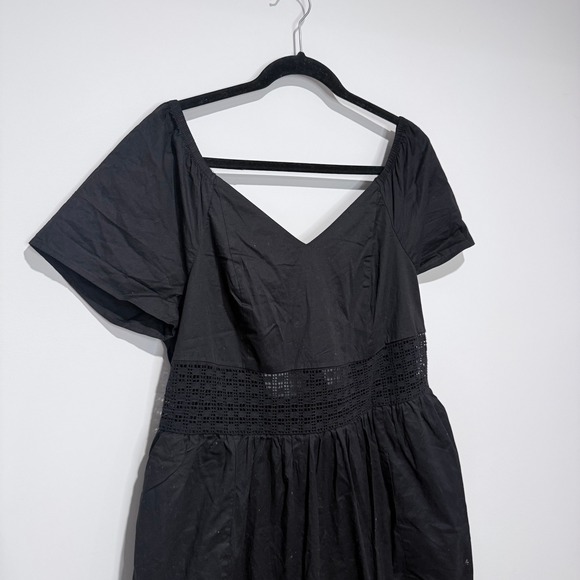 TORRID Black Flutter Sleeve Crochet Waist Cutout Tie Back Midi Dress Size L/12 - Picture 4 of 10